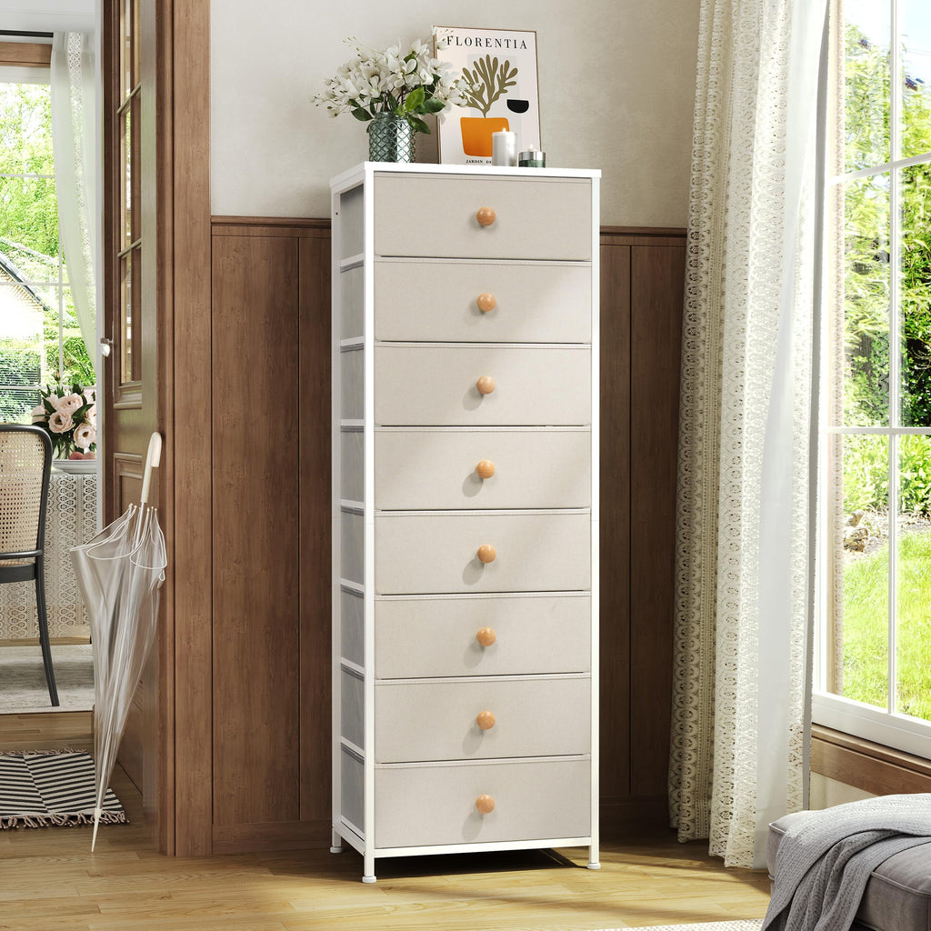 Fabric, 8 Drawer Tall Vertical Skinny Tower (Beige)