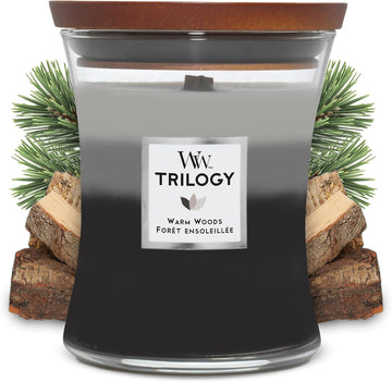 Medium Hourglass Scented Trilogy Candle | Warm Woods | with Crackling Wick | Up to 60 Hours Burn Time