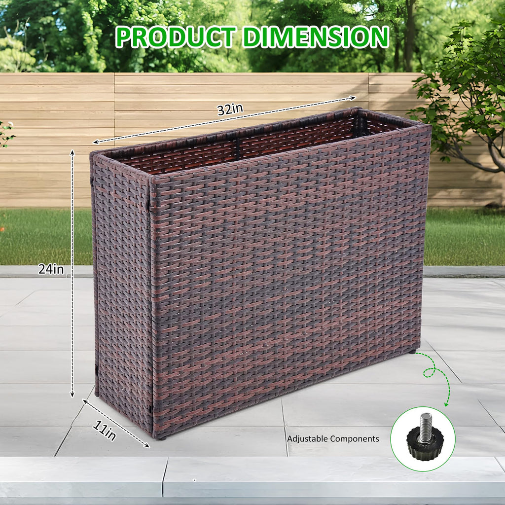 HPC Decor 32.5" Tall Planters, Plastic Planter for Outdoor Plants Handmade Wicker Large Rectangular Block Planter Box