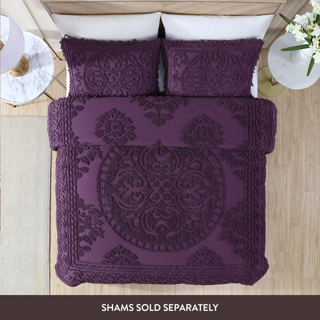 Medallion King Cotton Chenille Bedspread, Eggplant