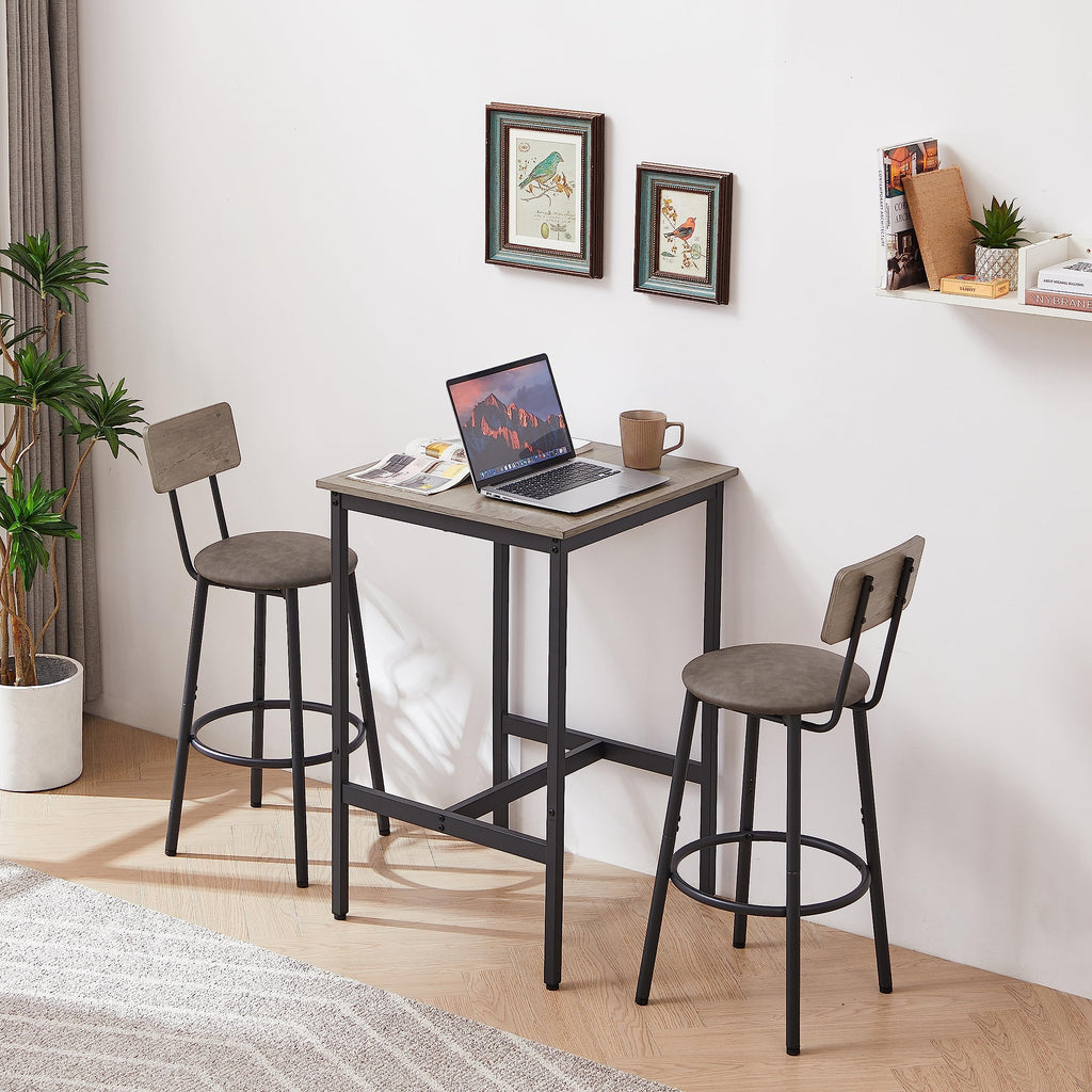Bar Table and Chairs Set of 2, Small Square Counter Height Pub Table with Upholstered Stools, 3 Piece Dining Tables