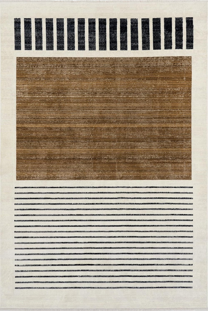 Keeva Beige Striped Power Loomed Area Rug