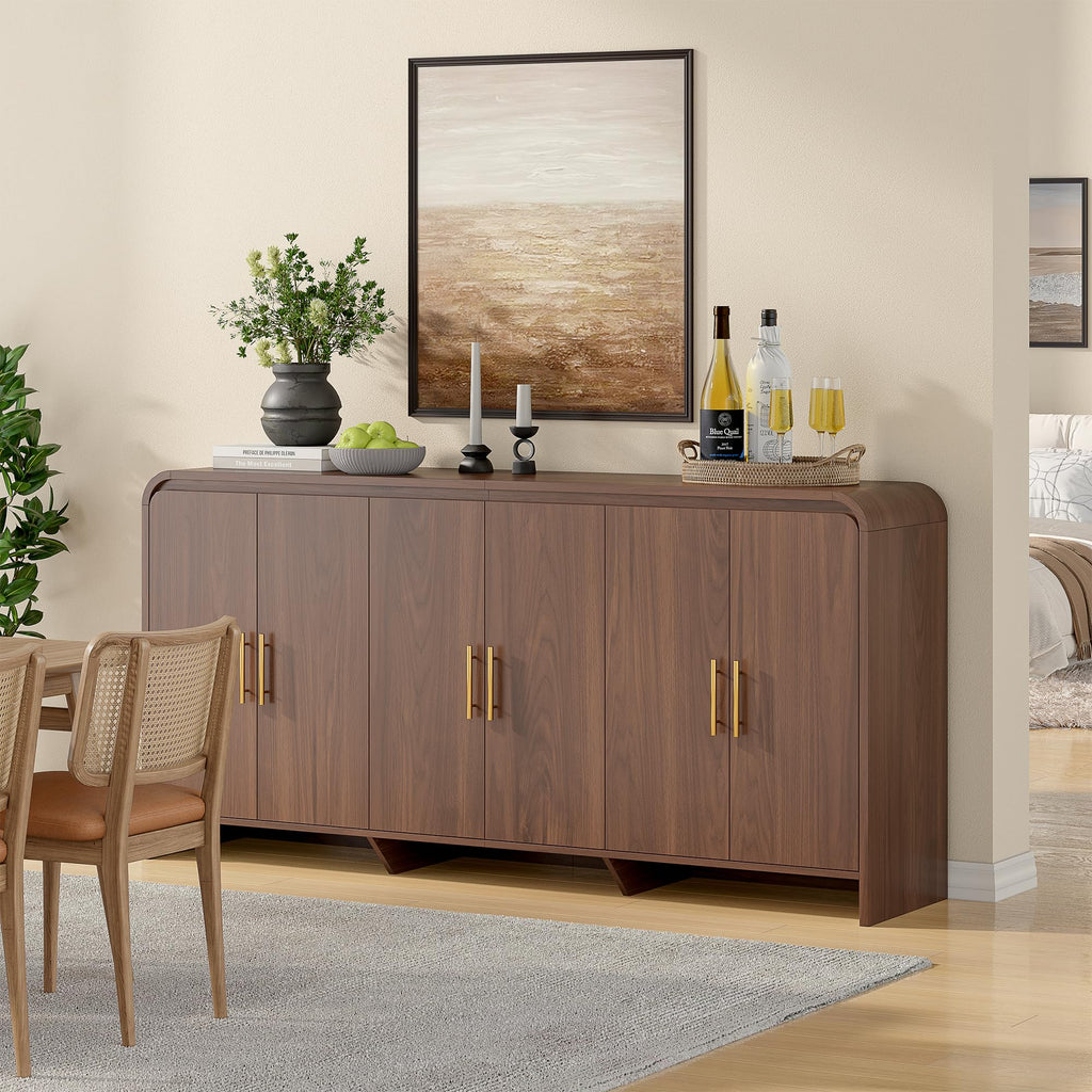 71 Inch Modern Sideboard Buffet Cabinet with Large Storage, 6 Doors, Walnut