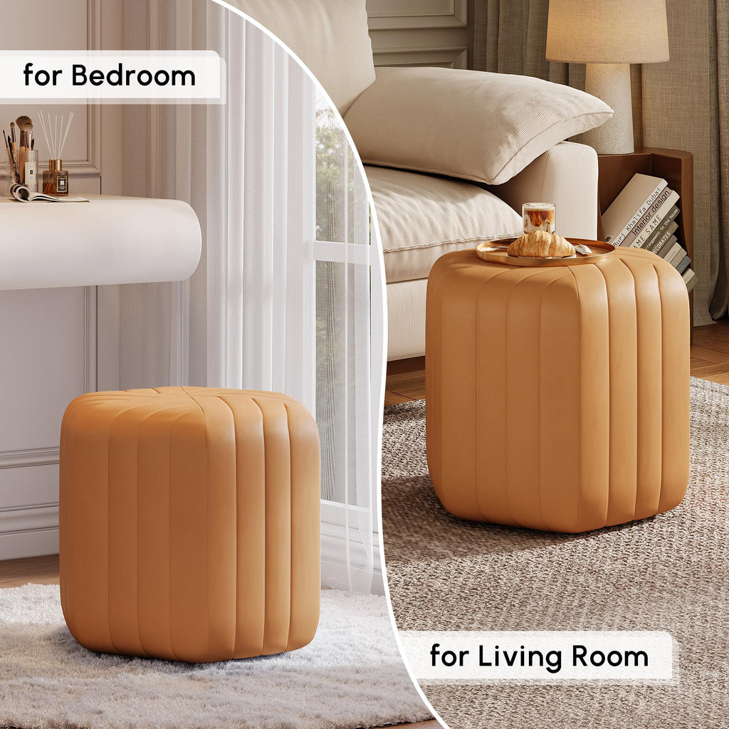 18.5" Hexagonal Pouf Ottoman Upholstered, Velvet, Brown