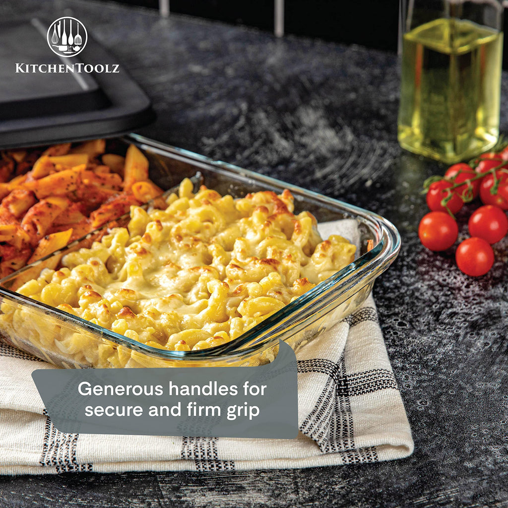 Divided Glass Casserole Baking Dish, Rectangular Bakeware Set 2.3 Qt Each, Oven to Table Clear Glass Lasagna Pan with