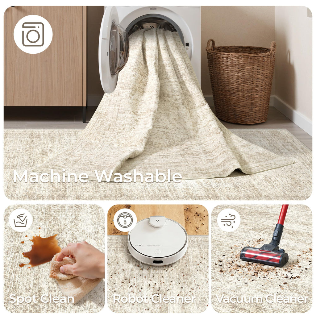 3x20 Runner Rug Non Slip, Washable Hallway Runner Rug, Beige