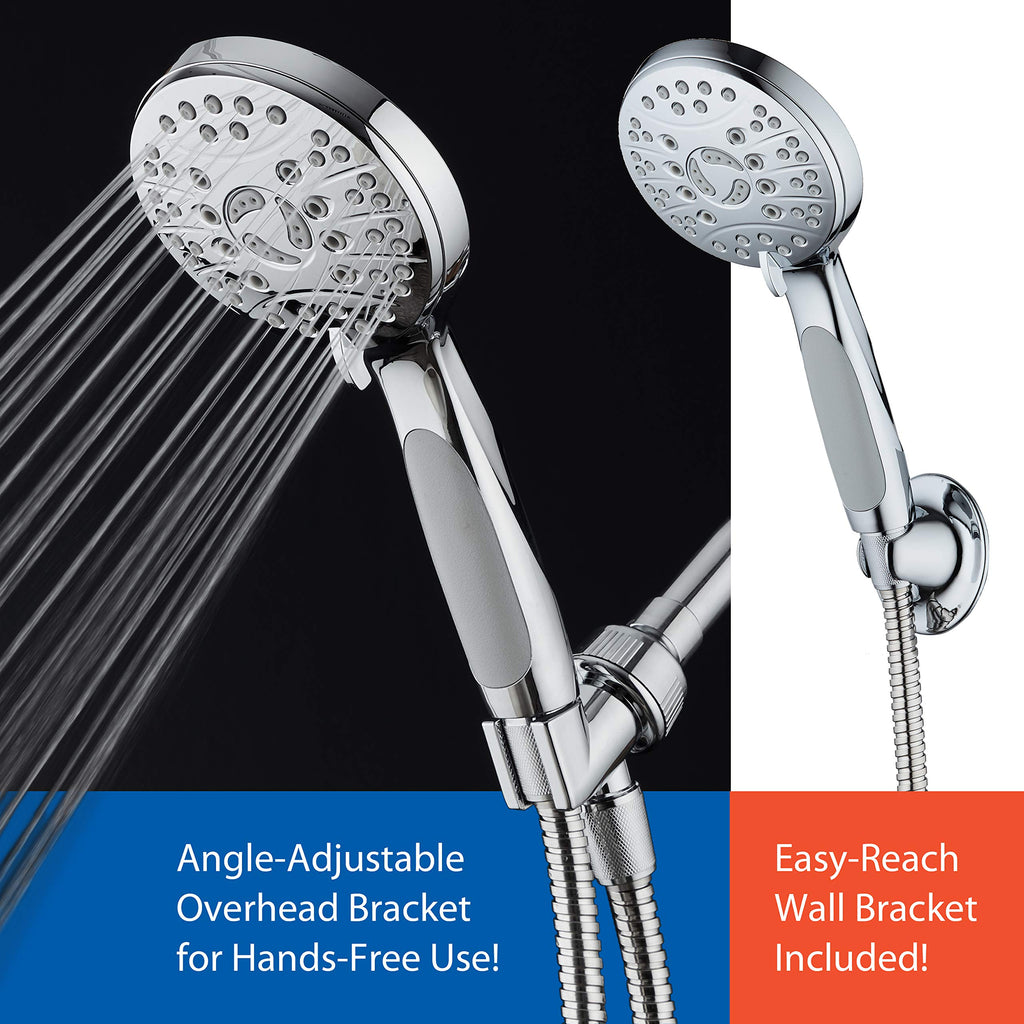 High Pressure 6-setting Luxury Handheld Shower Head - Extra Long 6 Foot Stainless Steel Hose - Anti Clog Jets - Anti