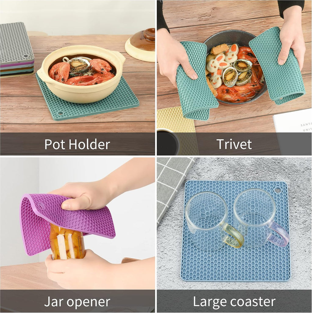 Silicone Trivets for Hot Dishes, Pots and Pans, Hot Pads, Mixing Color Silicone Pot Holders Mats Quartz Counter Heat