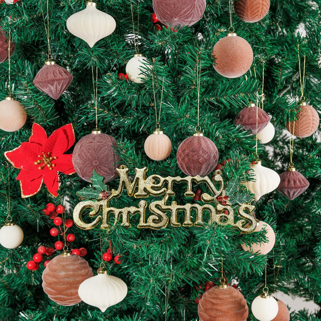 35PCS Velvet Christmas Balls - Shatterproof Christmas Ball Decorations - Neutral Christmas Ornaments Set - 10 Styles