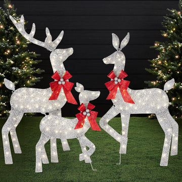 4ft 3-Piece 2D Lighted Christmas Deer Family Set, Large Outdoor Yard Reindeer Holiday Decoration with 175 LED Lights