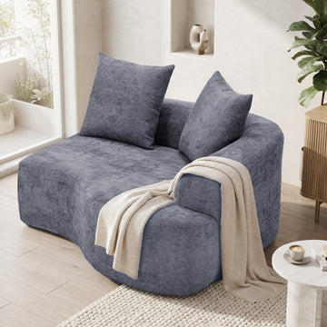 L Shaped Curved, Modern Chenille Fabric Loveseat Small Couch