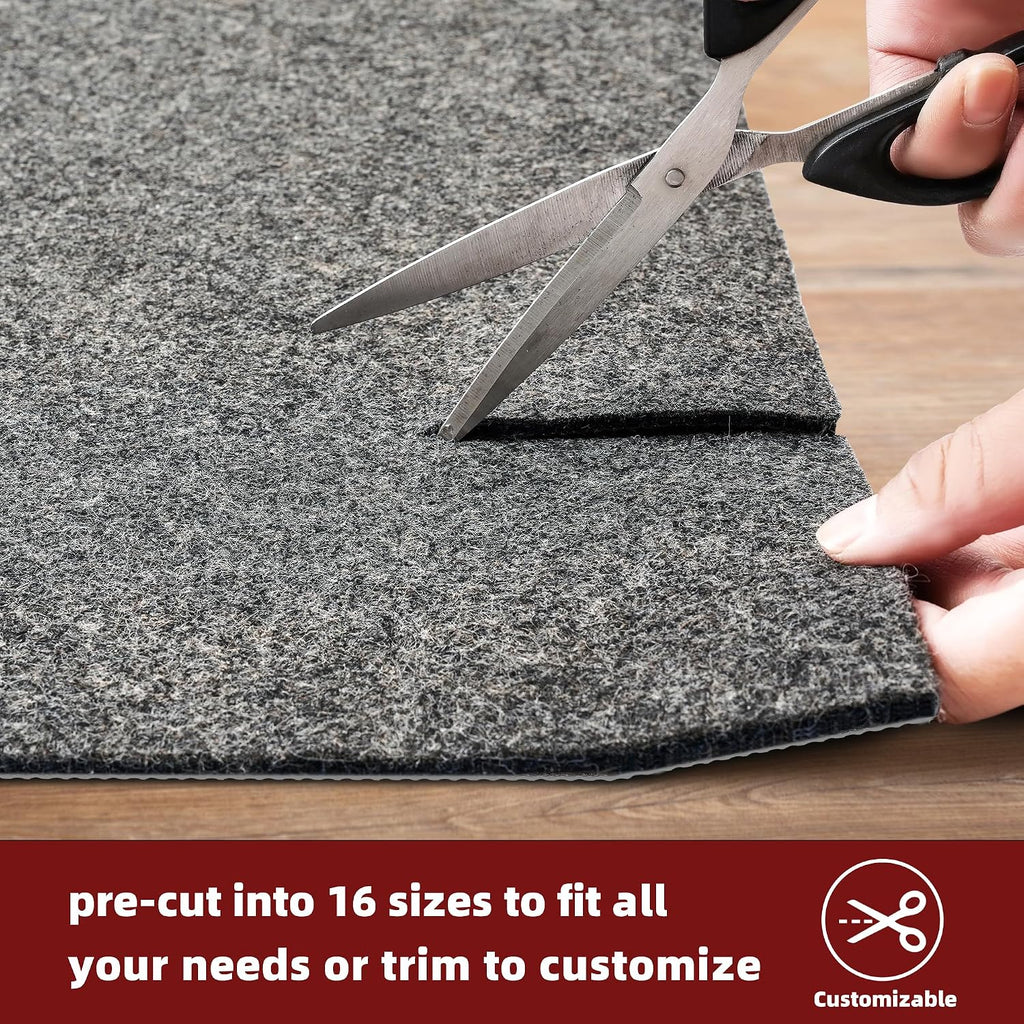 BAGAIL Felt and Natural Rubber Backing Rug Pads 1/4" Thick, 8 x 10 Ft Non Slip Carpet Gripper Keep Rugs in Place - Set of 80