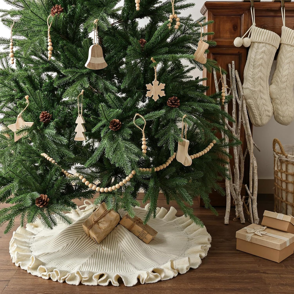 Knit Christmas Tree Skirts, Neutral Tree Skirt, Cozy Christmas Decorations