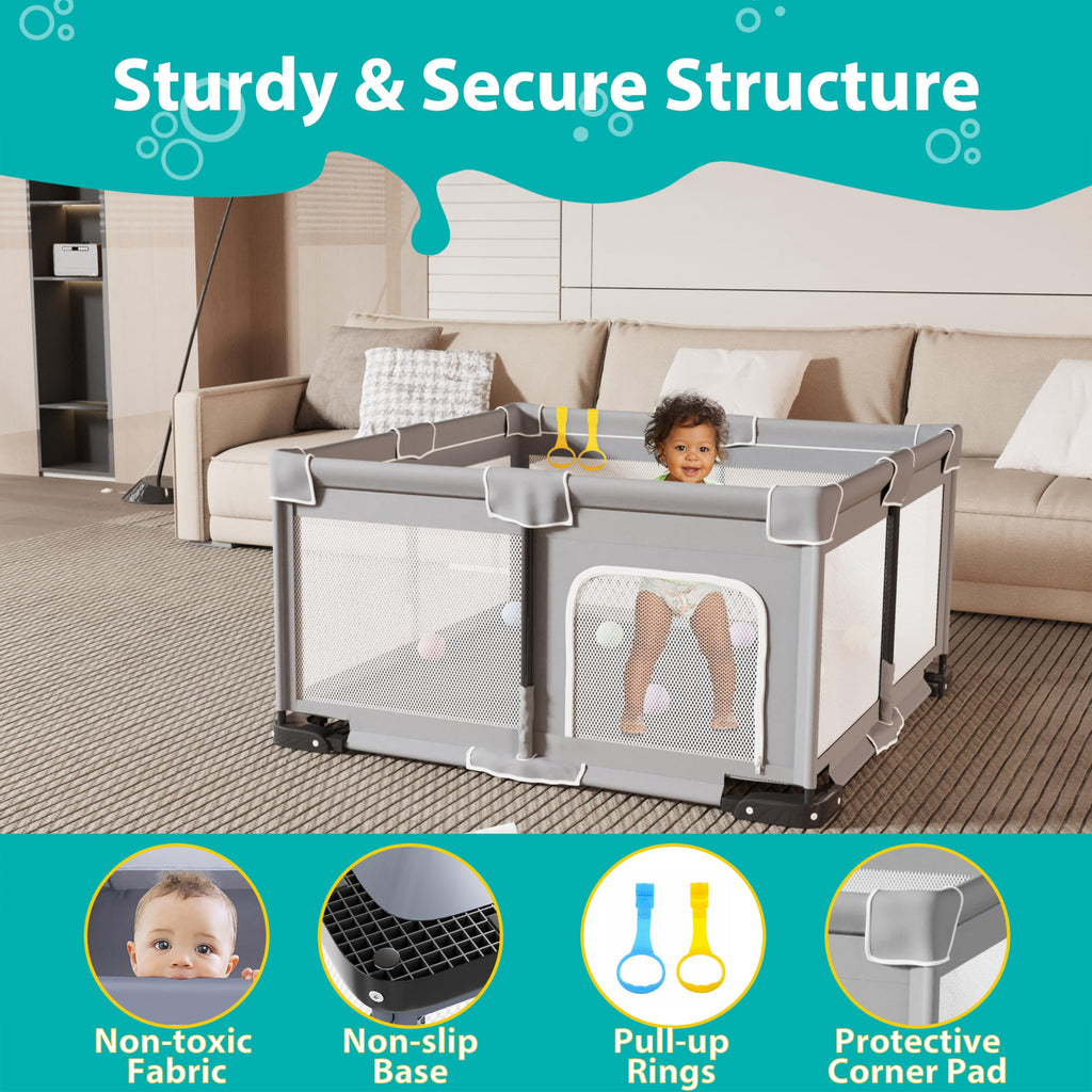 Foldable Playpen for Babies and Toddlers, 50x50 Inches Portable Playpen, Kids Collapsible Play Pen with 2 Handlers