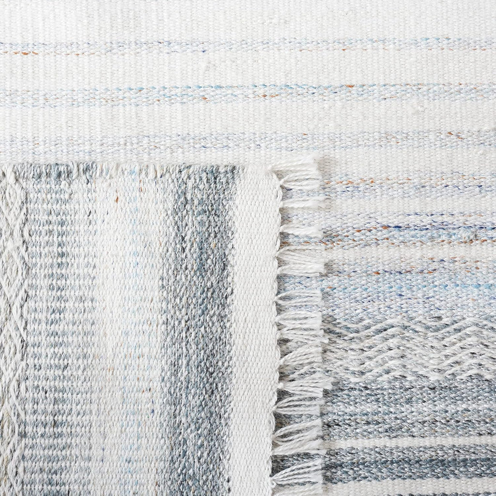 Kilim Collection Area Rug, Ivory & Light Blue, Handmade Stripe, Ideal for High Traffic Areas (KLM277M)