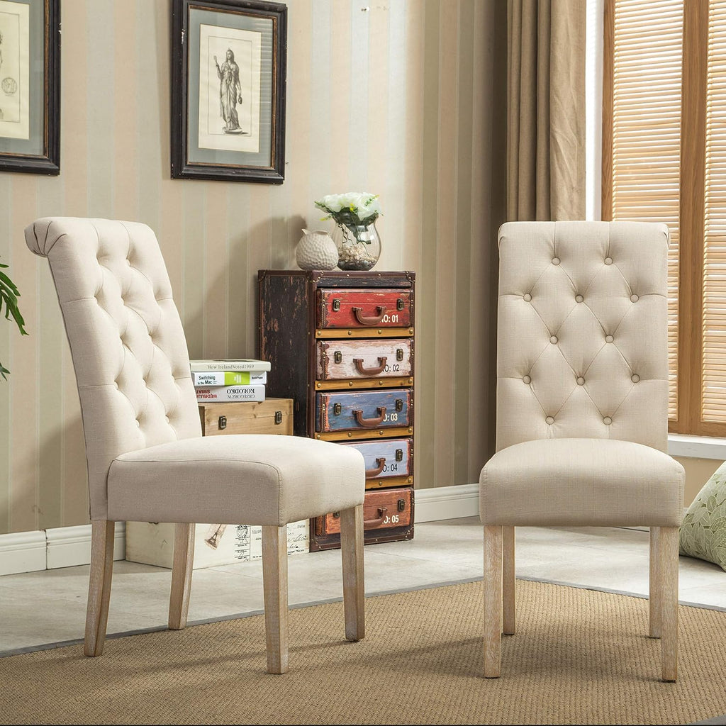 Solid Wood Tufted Parsons Dining Chair (Set of 2), Tan