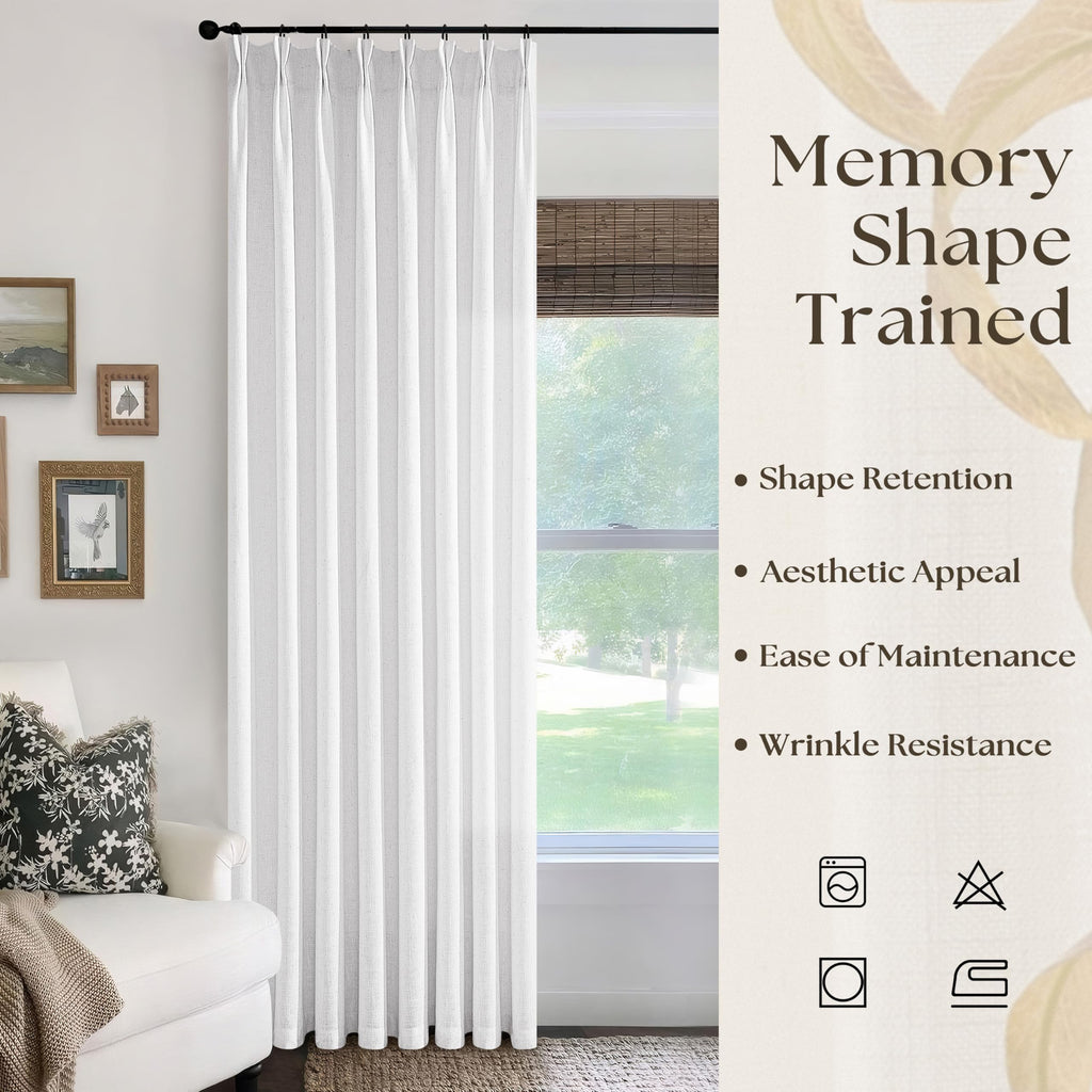 Snow White Linen Curtains Pinch Pleated 84 Inches Long