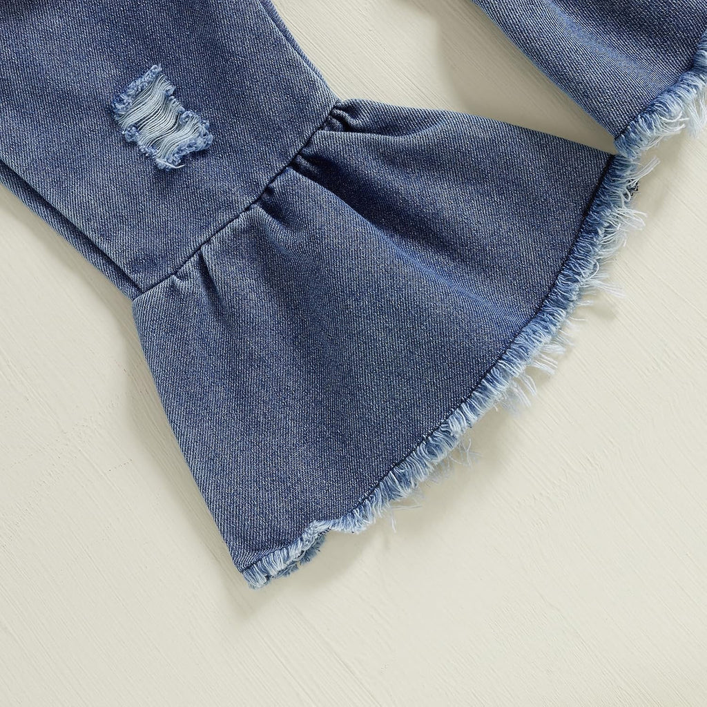 Newborn Baby Girl Outfits Rib Knit Romper Jeans Flare Pants Headband