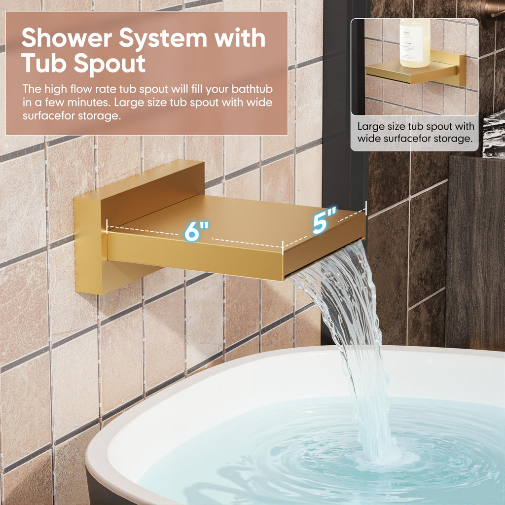 Brushed Gold Shower System, Gold Shower Faucet Set with Tub Spout