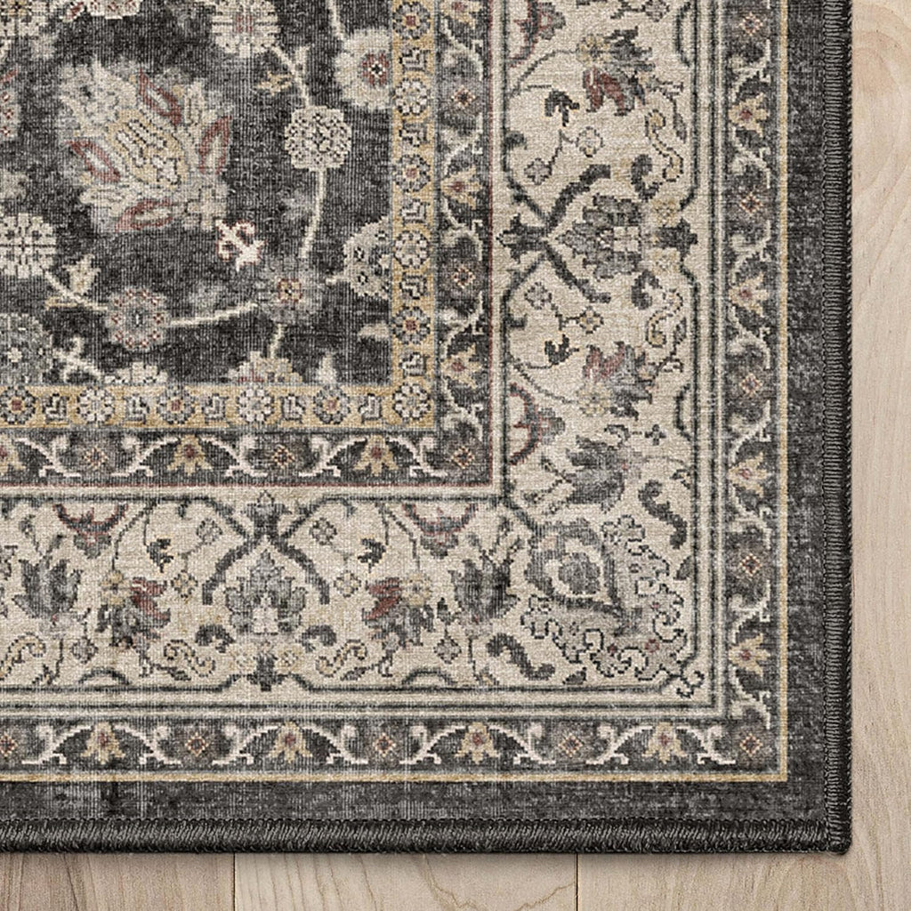 Custom Size Hallway & Stair Runner- Asha Rome Black 26 Inches Wide Super Thin Long Runner (26" x 3' Runner) Rug