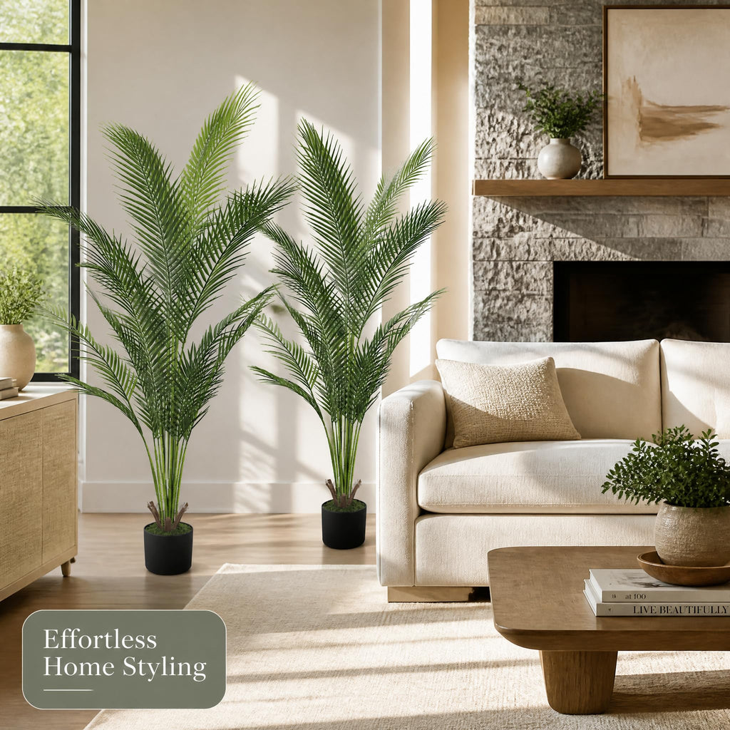 5FT Artificial Palm Trees 2-Pack, Faux Tropical Palm Plant with 18 Real Touch Trunks, Large Potted Faux Cycad Floor
