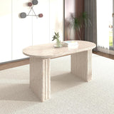 78.74" Extendable Dining Table for 4-8 People,Oval Travertine Inspired Kitchen Table with Wooden Strip Base for