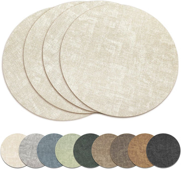 13" Round Placemats, Reversible Faux Leather Wipeable Table Mats - Set of 4