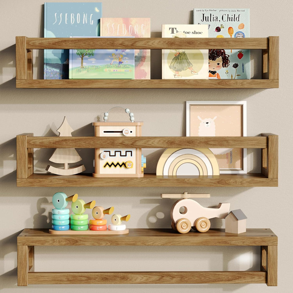 Upgraded Thick Floating Shelves, Solid Wood Bookshelf for Wall, Floating Book Shelves Use as Wall Shelves , Books