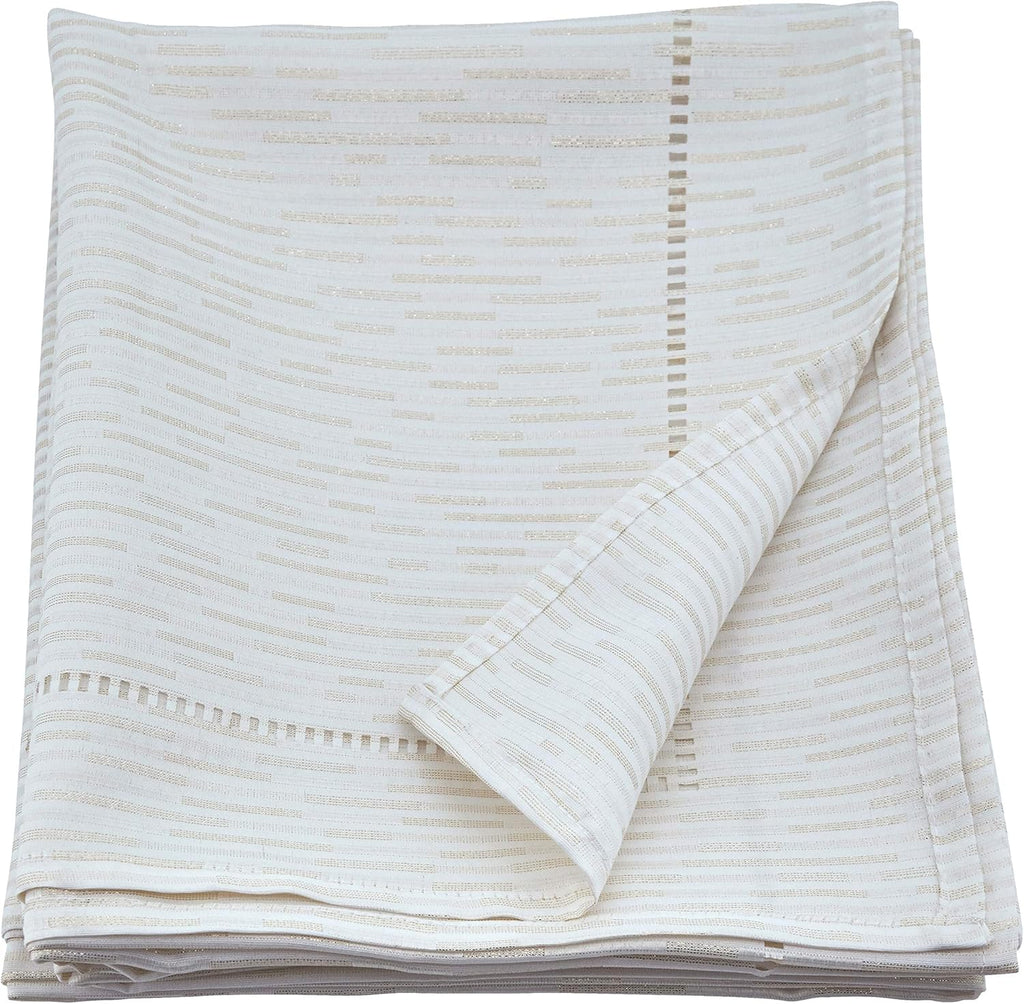 Ivory White Hemstitched Design Holiday Special Occasion Dinner Tablecloth, 65" X 84" Rectangular, 10