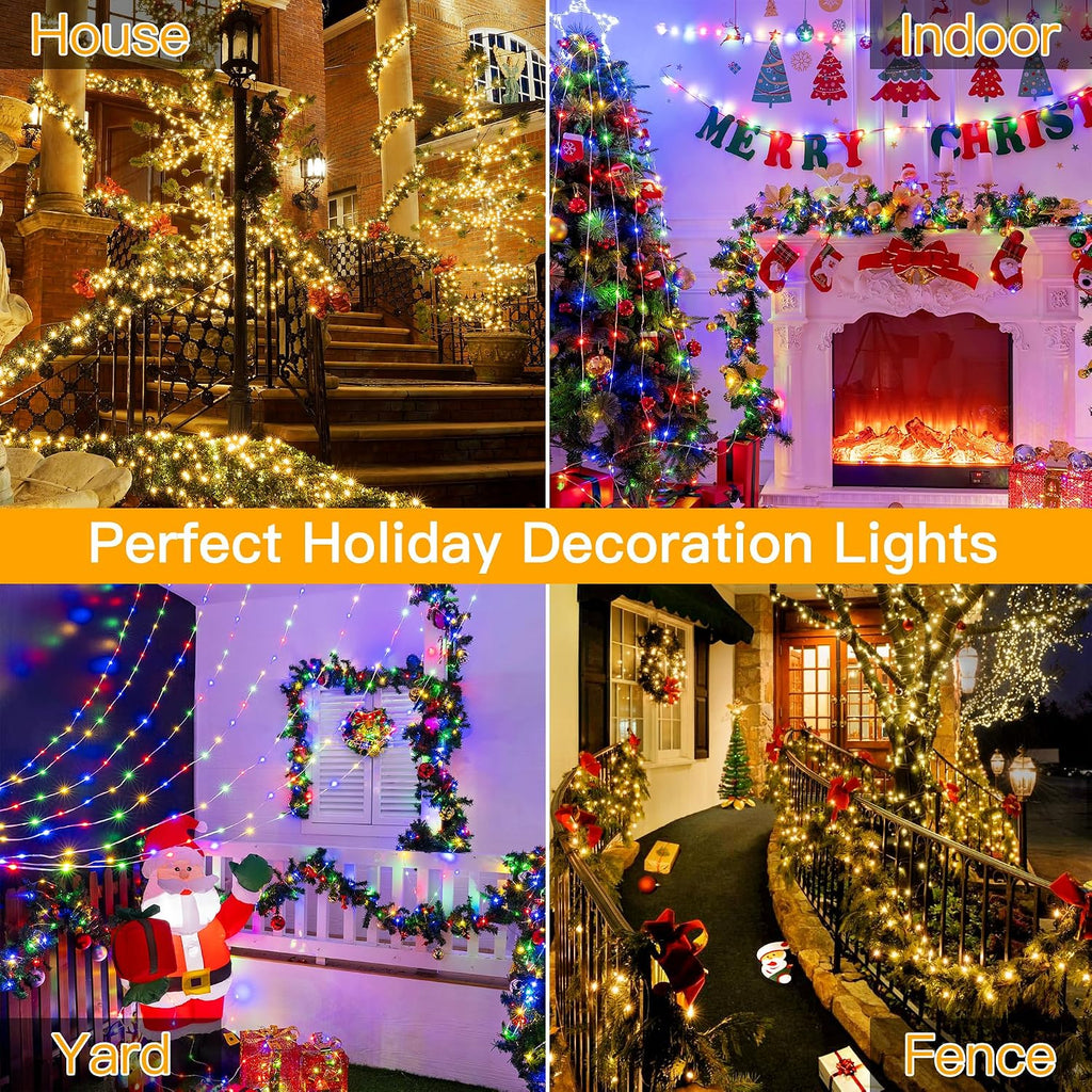 Christmas Lights Warm and Multicolor, 600LED 197FT Christmas Tree Lights IP67 Waterproof, Plug in Fairy Light with