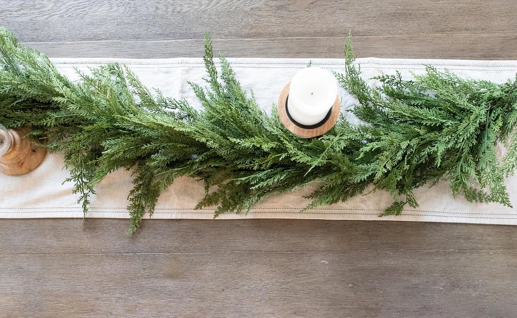 Real Touch Cedar Garland Artificial Realistic, Faux Cedar Garland Realistic, Realistic Christmas Garland for Mantle