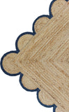 Scalloped Natural Jute Area Rug, Navy Trim, 2x3