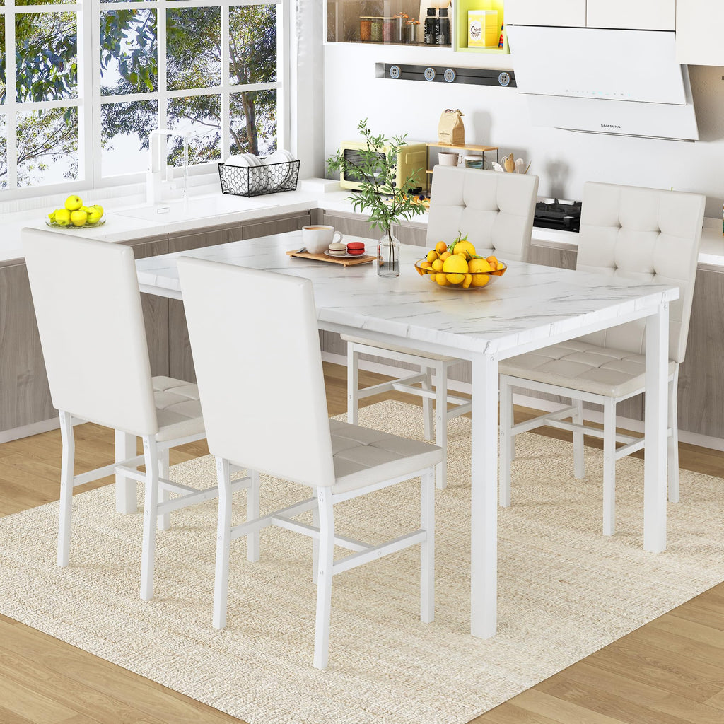 Dining Table Set for 4, Kitchen Table and Chairs Set, White