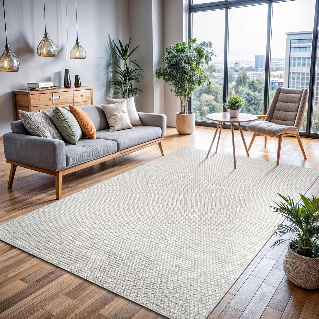 Easy Jute Rug 8x10, Indoor Outdoor Off-White Farmhouse Area Rugs Patio and Kitchen Rug, Solid Woven Design