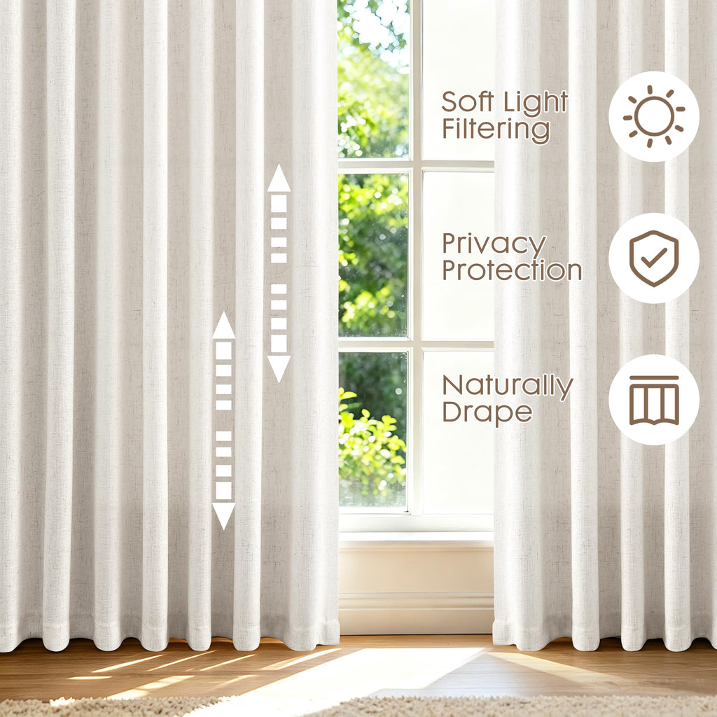 Extra Long Thick Linen Curtains 116 Inches Cream