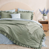 Queen Comforter Set - 7 Pieces Ruffle Sage Green Bedding Sets