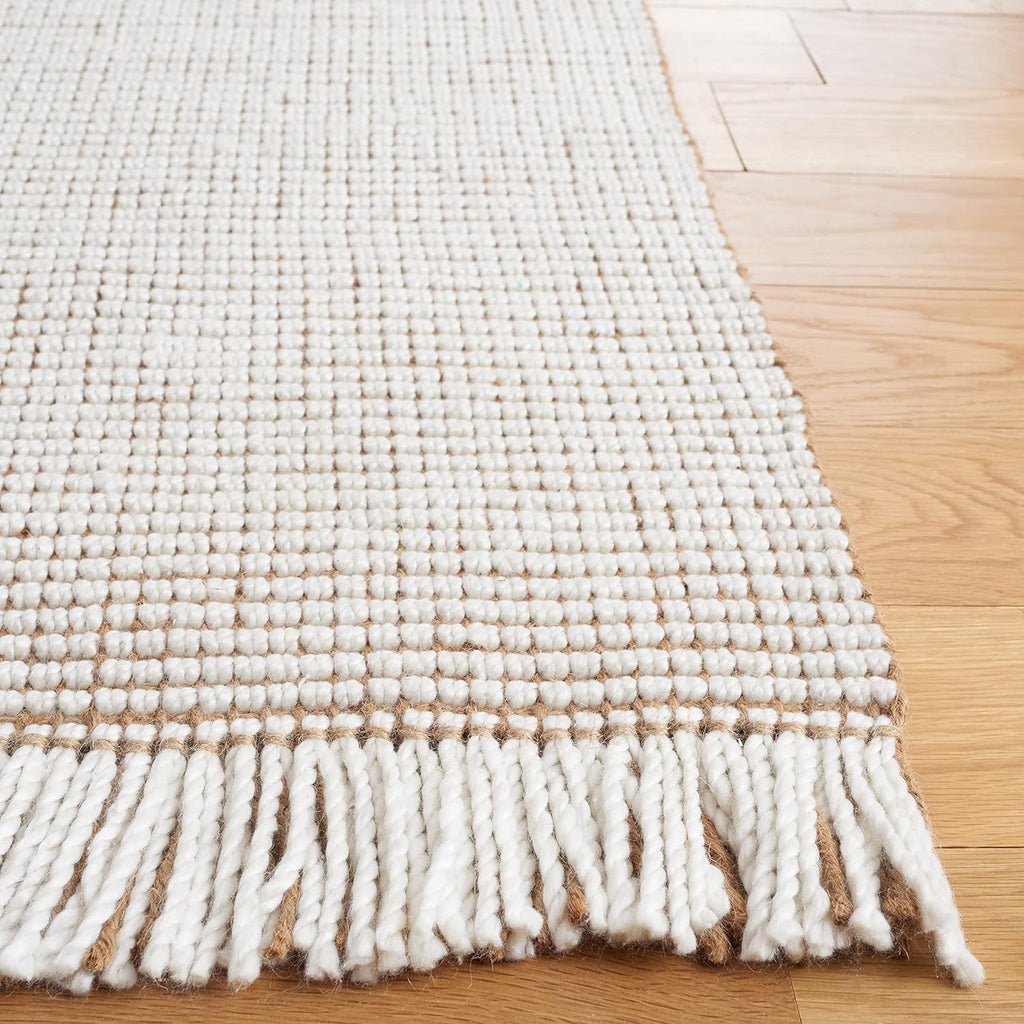 Natural Fiber Area Rug - 10' x 14', Ivory & Natural, Handmade Woven Farmhouse Fringe Jute