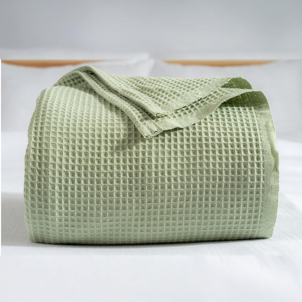 100% Turkish Cotton Waffle Blanket Queen - Cozy, Airy, Lightweight Summer Throw Blankets - Made in Turkiye, (Mint