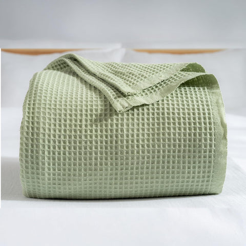 100% Turkish Cotton Waffle Blanket Queen - Cozy, Airy, Lightweight Summer Throw Blankets - Made in Turkiye, (Mint