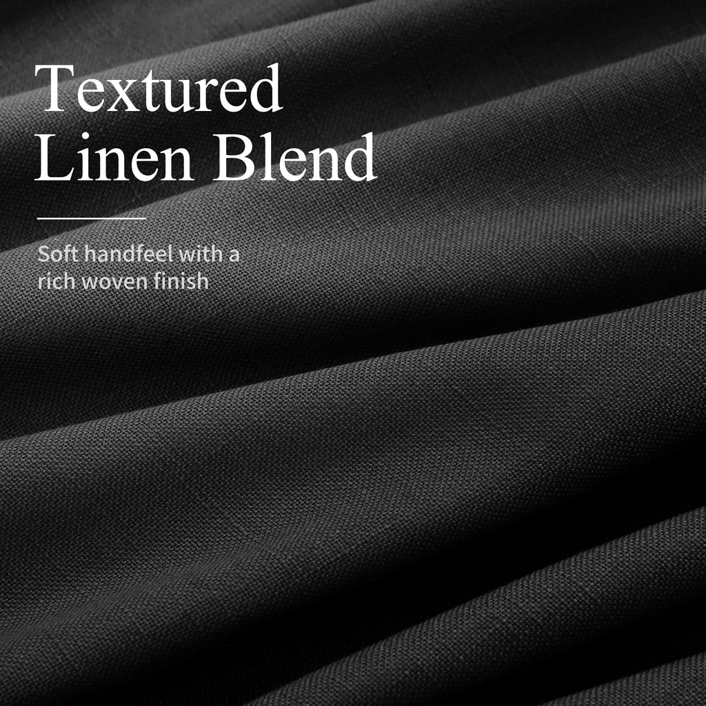 Black Pinch Pleated Linen Blackout Curtains 84 inch Long 2 Panels