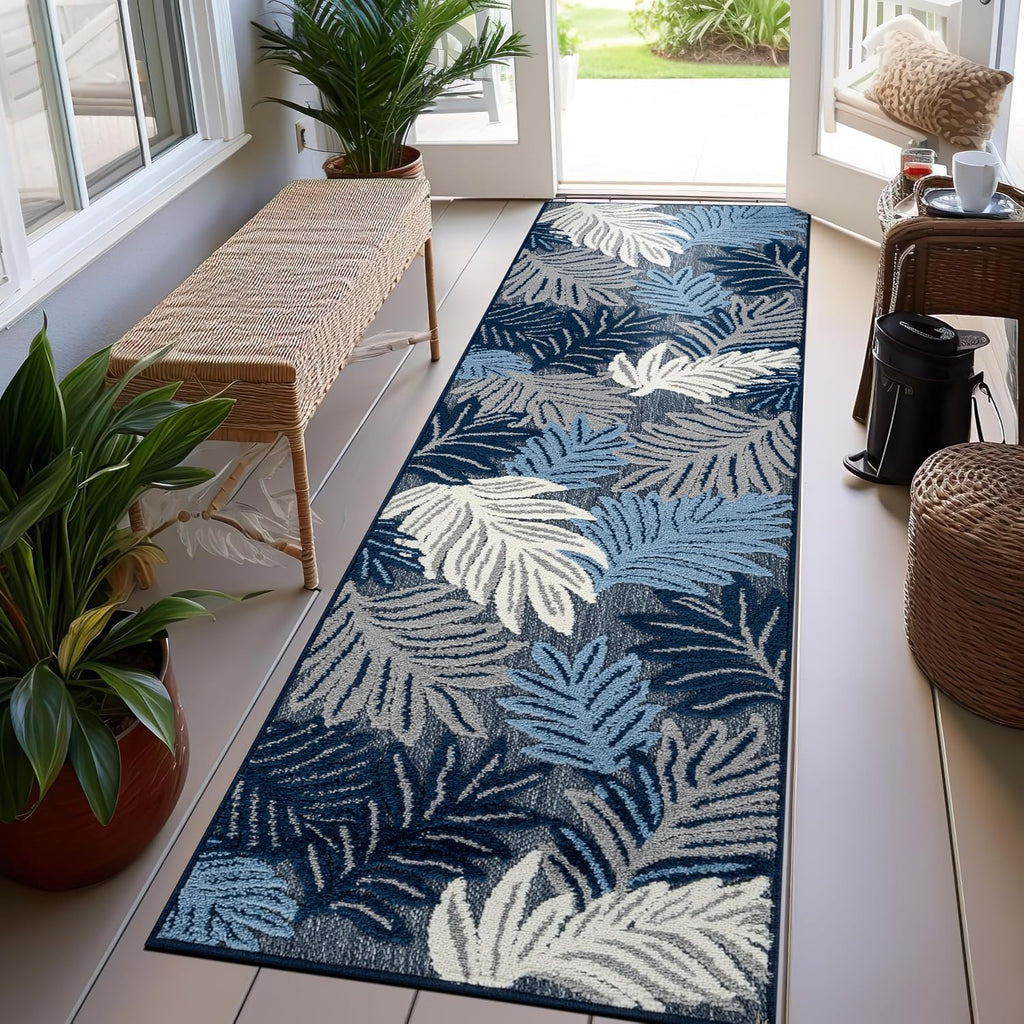 Transitional High-Low Indoor Outdoor Runner Rug Navy