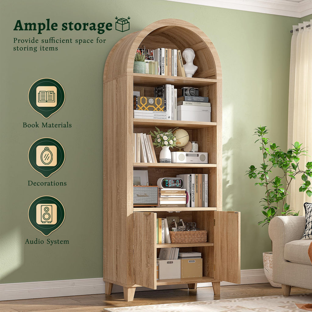 Arched Cabinet, 6-Tier Storage Arched Bookshelf, Light Oak