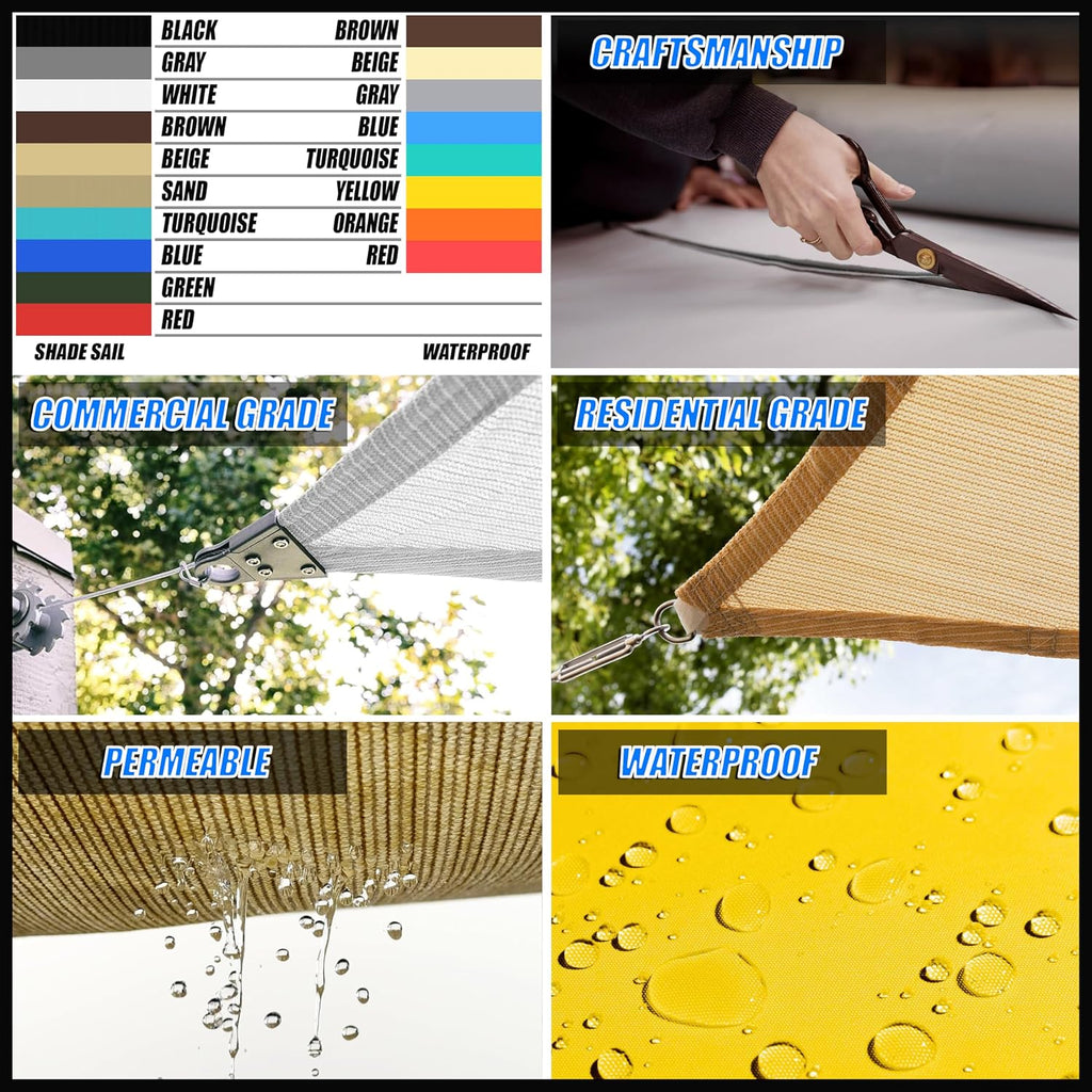 8' x 18' Sand Beige Rectangle Square Sun Shade Sail Order to Make RTAPR1016 Canopy, UPF50+ 95% UV Blockage, 200GSM