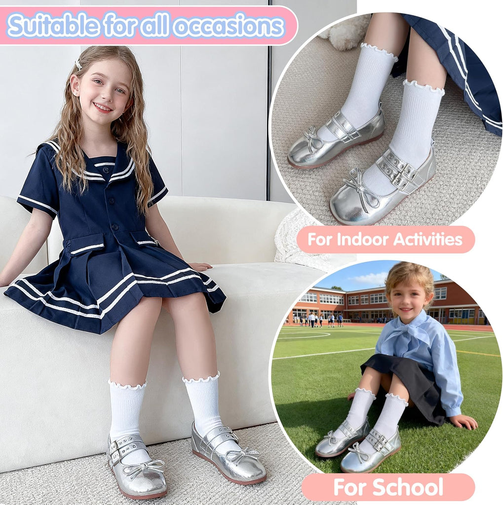 Girls Kids Ruffle Socks Uniform School Dress Frilly Cotton Crew Socks 6 Pairs
