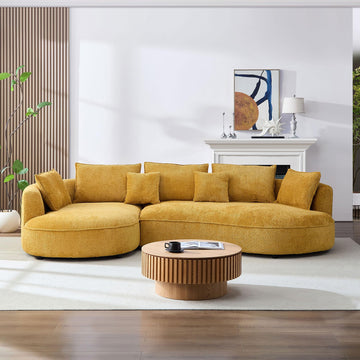 125" Luxury Curved Boucle Sectional Sofa with Left Chaise, Upholstered Modern Style Oversized 5-Seater Couch with