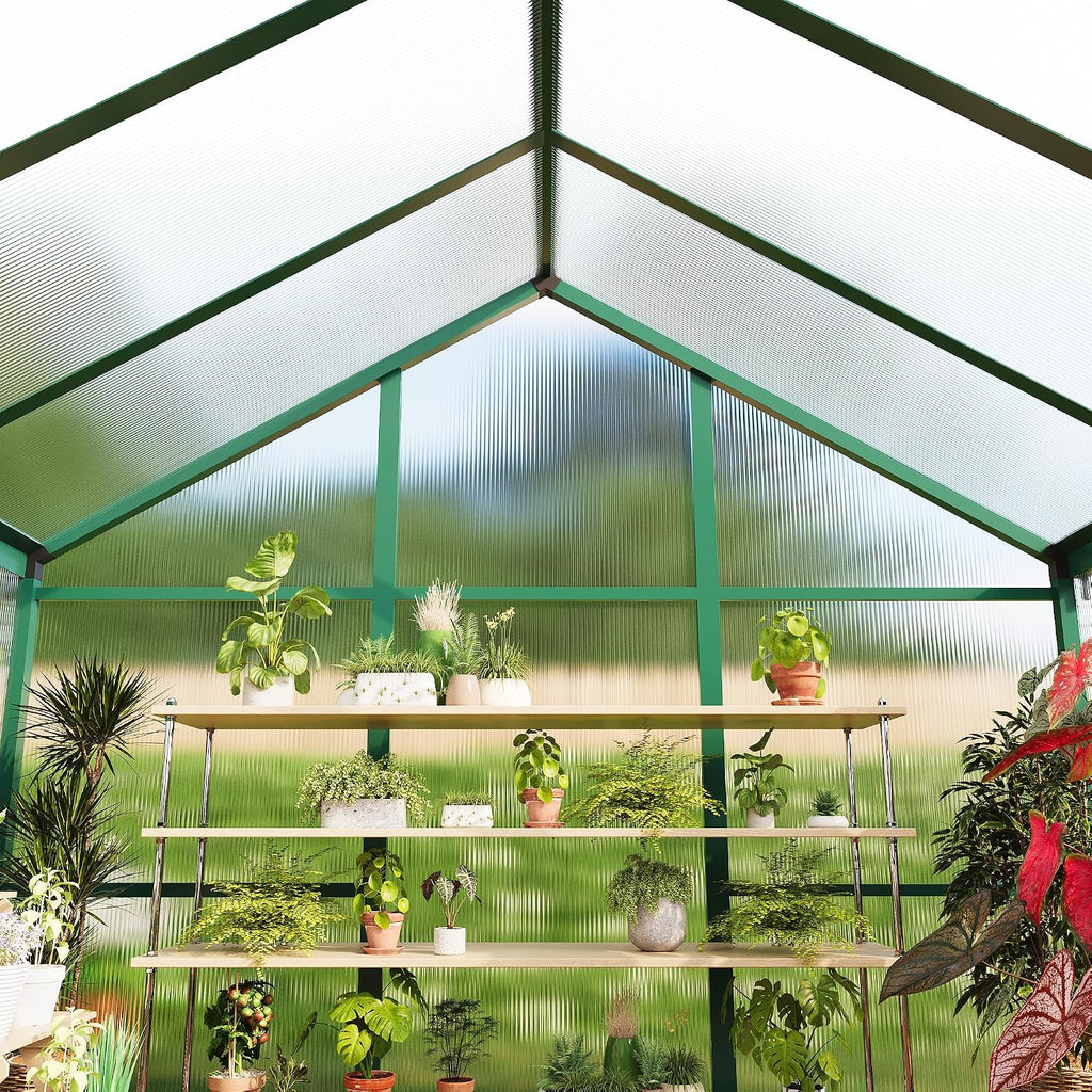 8x12ft Walk-in Greenhouse, Heavy Duty Large Outdoor Green House | Polycarbonate Garden Greenhouse with Roof Vent