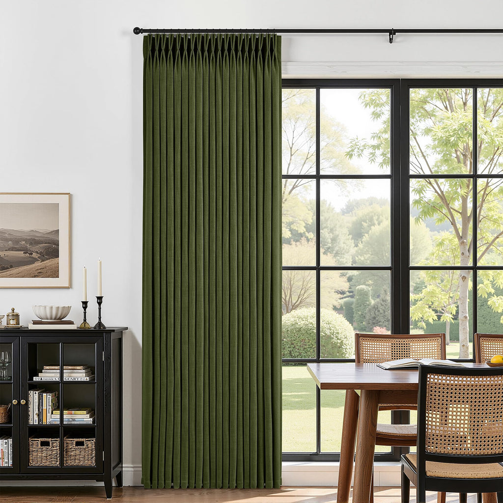 108 Inches Long Pinch Pleat Linen Curtains Semi Sheer 2 Panels Olive Green