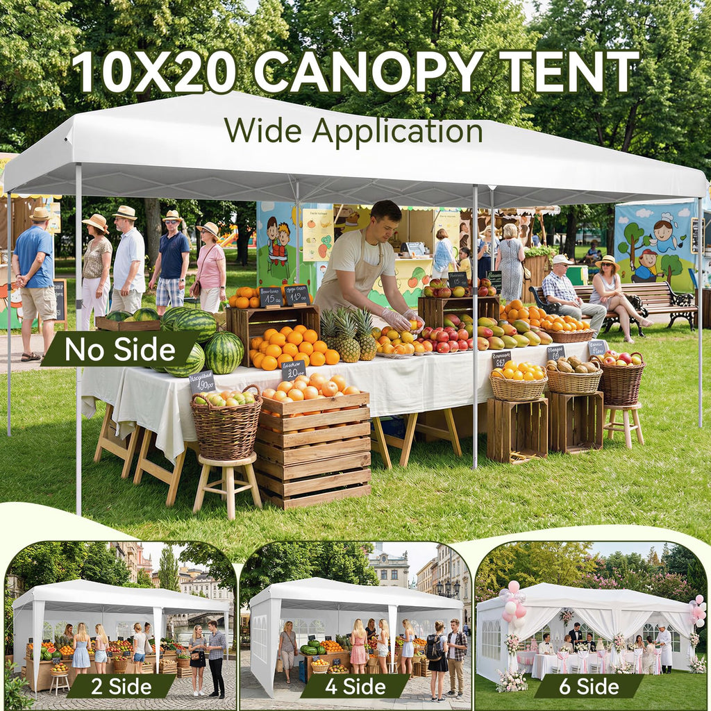 10x20 Pop Up Canopy Tent with LED Light, Party Tent, White