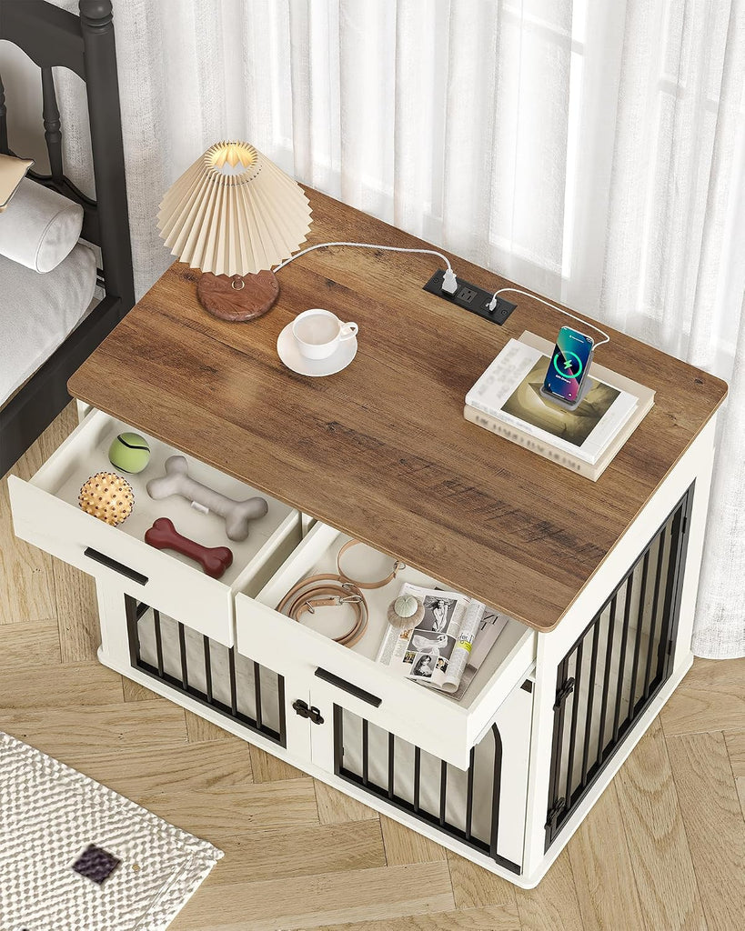 Dog Crate Furniture with Storage & Power Indoor Dog Kennel