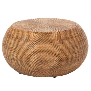 La Jolla Round Rattan Coffee Table, Boho Drum Table, Honey Brown